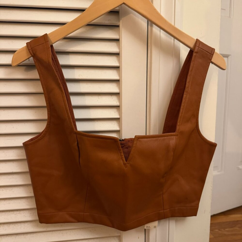 Maeve Brown Leather Crop Top